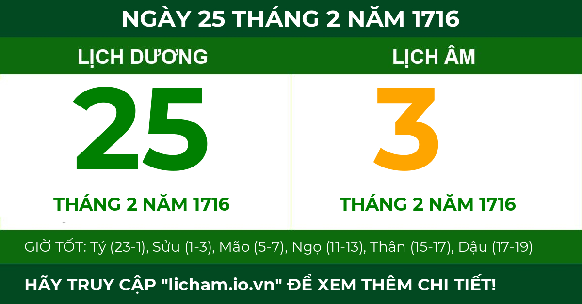 lịch âm ngày 25 tháng 2 năm 1716