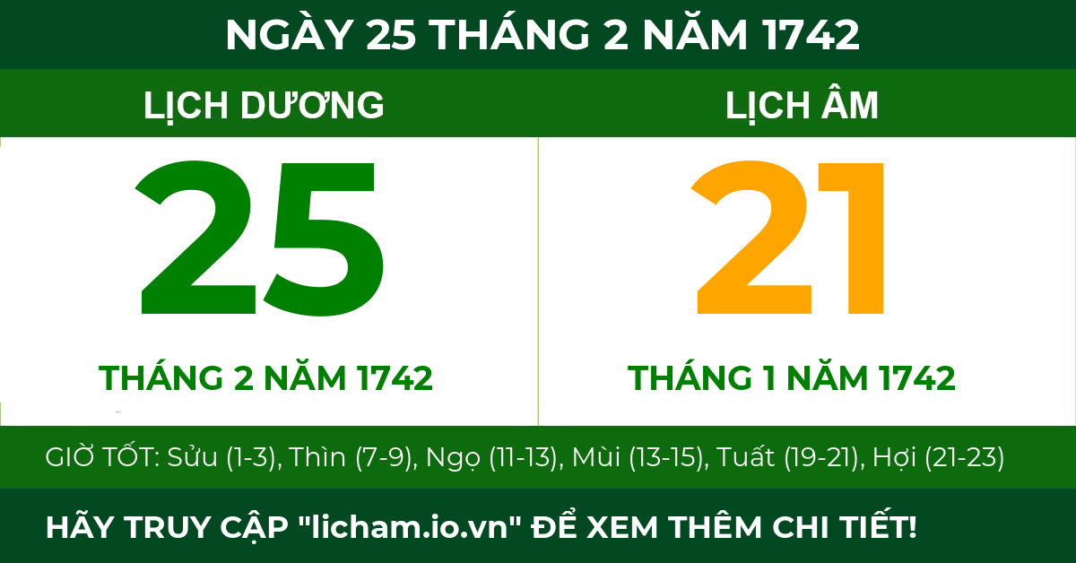 lịch âm ngày 25 tháng 2 năm 1742