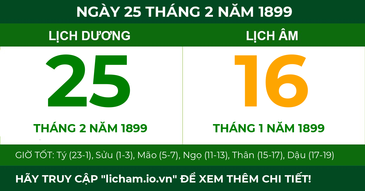 lịch âm ngày 25 tháng 2 năm 1899