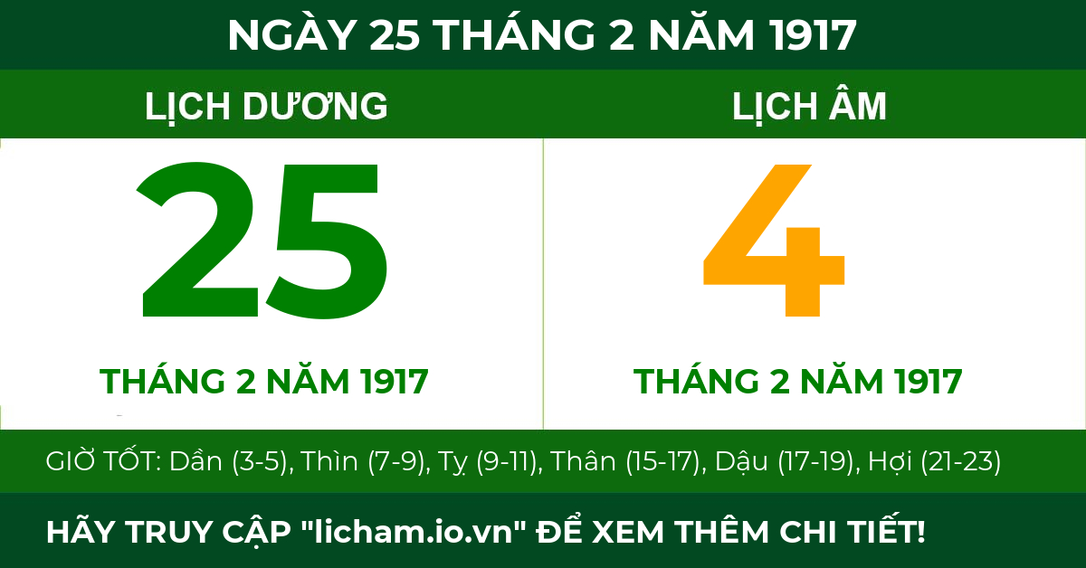 lịch âm ngày 25 tháng 2 năm 1917