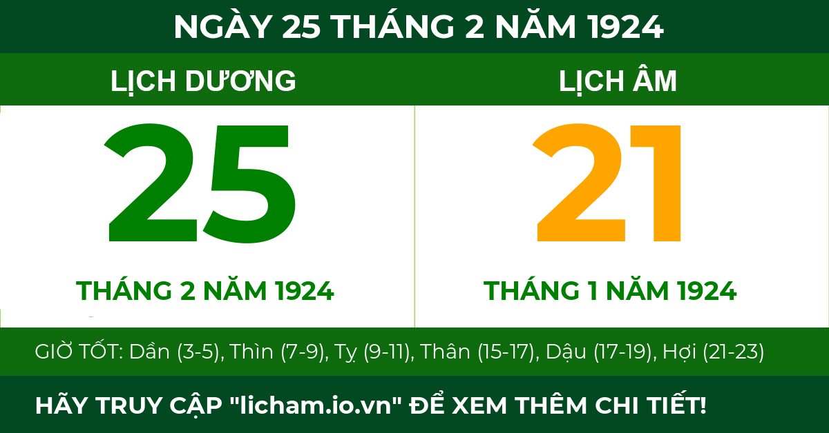 lịch âm ngày 25 tháng 2 năm 1924