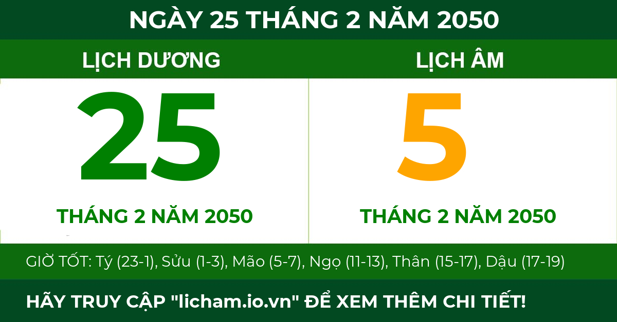 lịch âm ngày 25 tháng 2 năm 2050