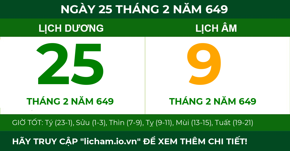 lịch âm ngày 25 tháng 2 năm 649
