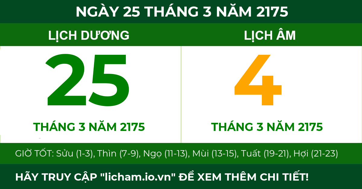 lịch âm ngày 25 tháng 3 năm 2175