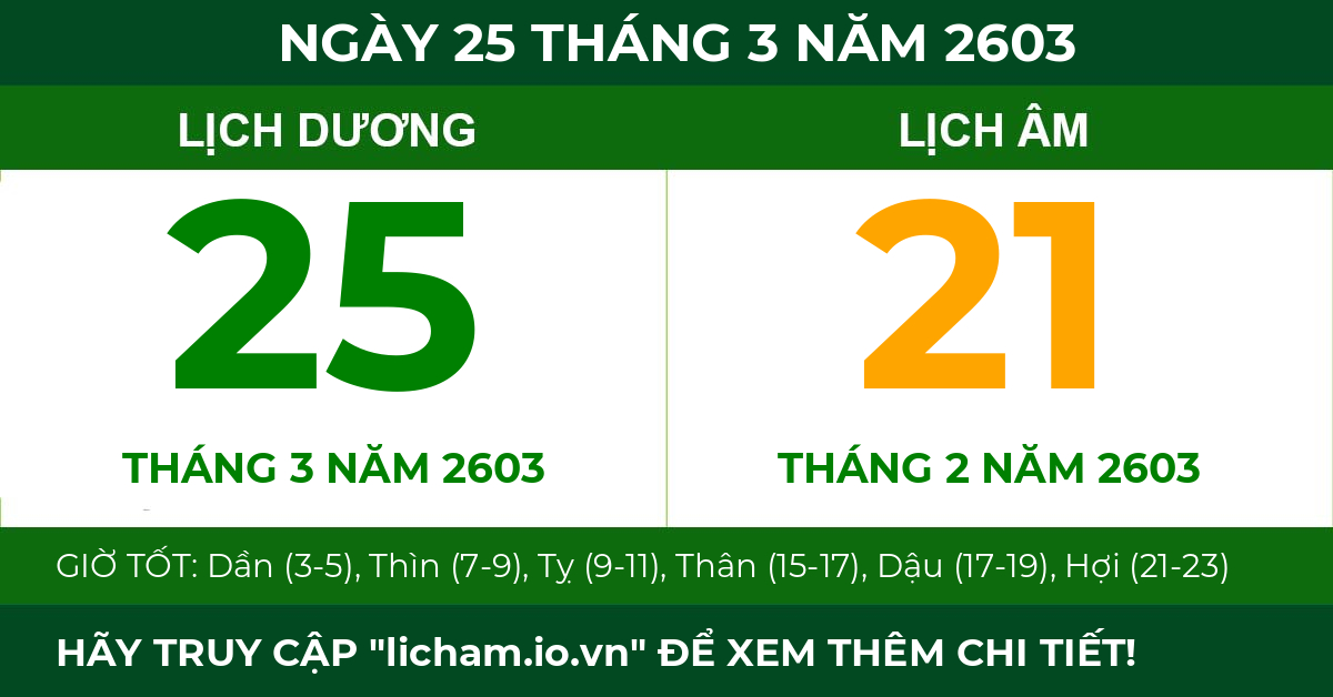 lịch âm ngày 25 tháng 3 năm 2603