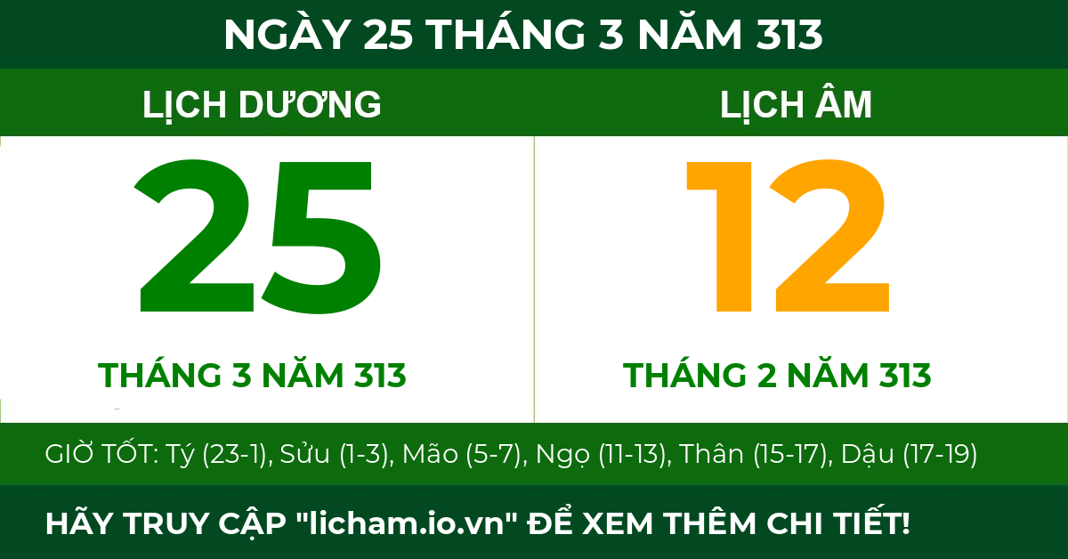 lịch âm ngày 25 tháng 3 năm 313