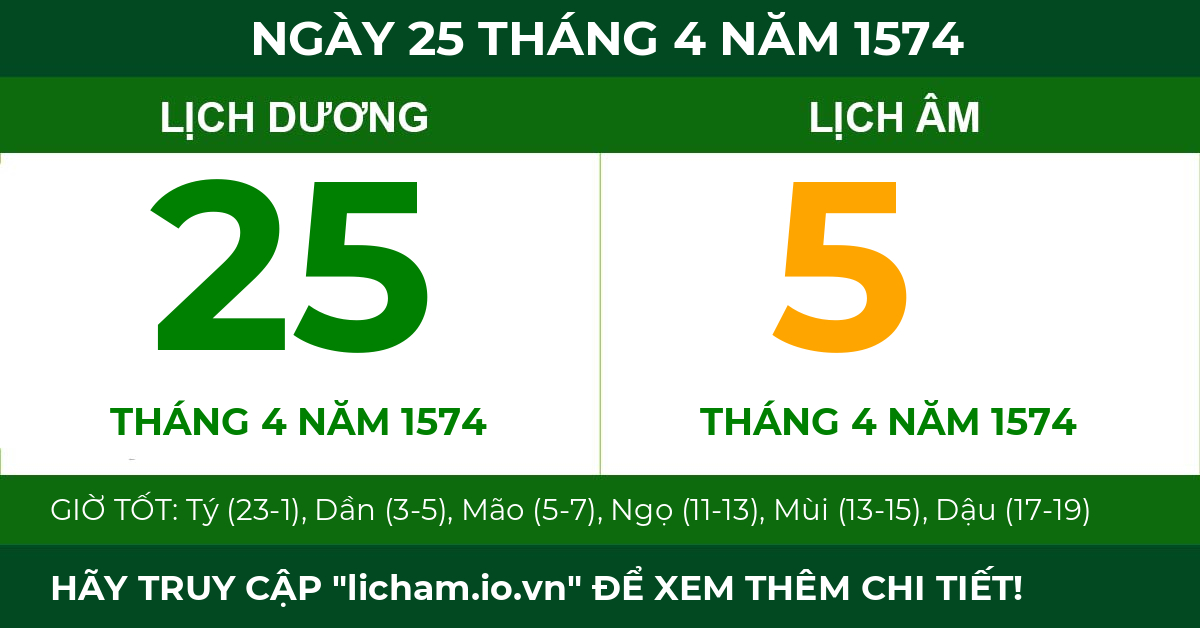 lịch âm ngày 25 tháng 4 năm 1574