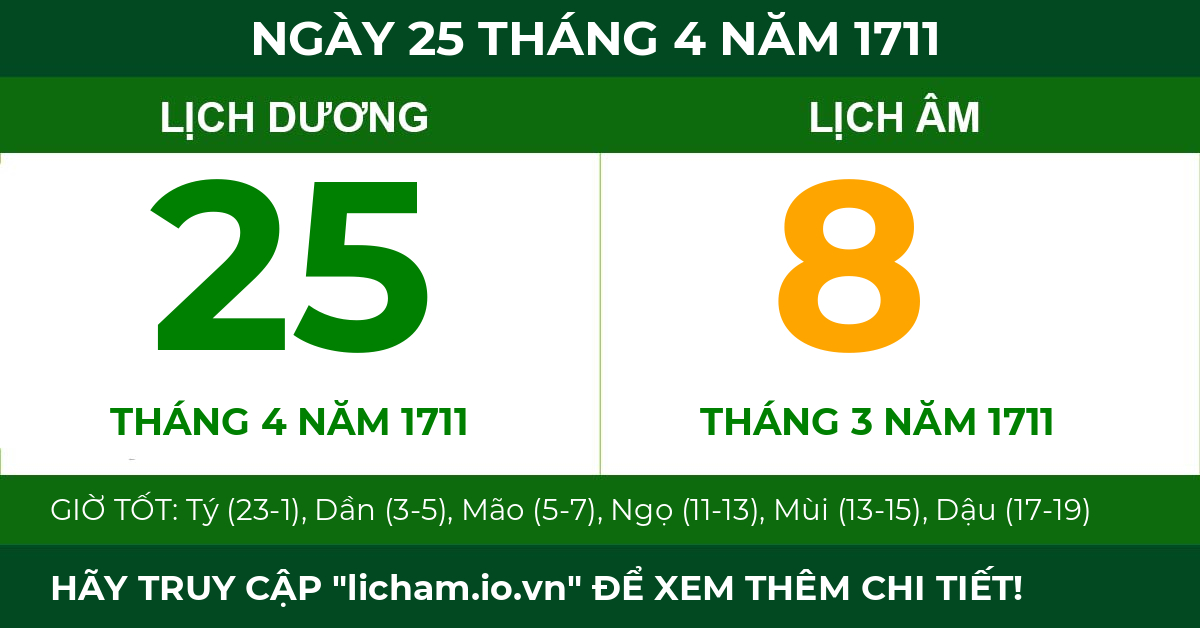 lịch âm ngày 25 tháng 4 năm 1711