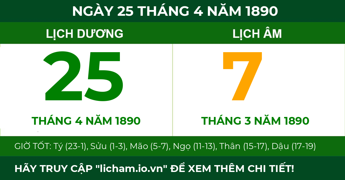 lịch âm ngày 25 tháng 4 năm 1890