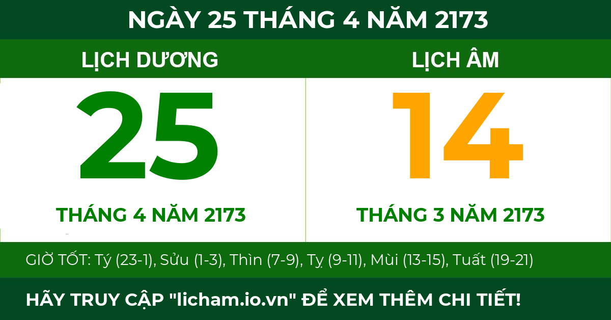 lịch âm ngày 25 tháng 4 năm 2173