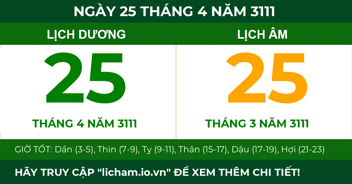lịch âm ngày 25 tháng 4 năm 3111