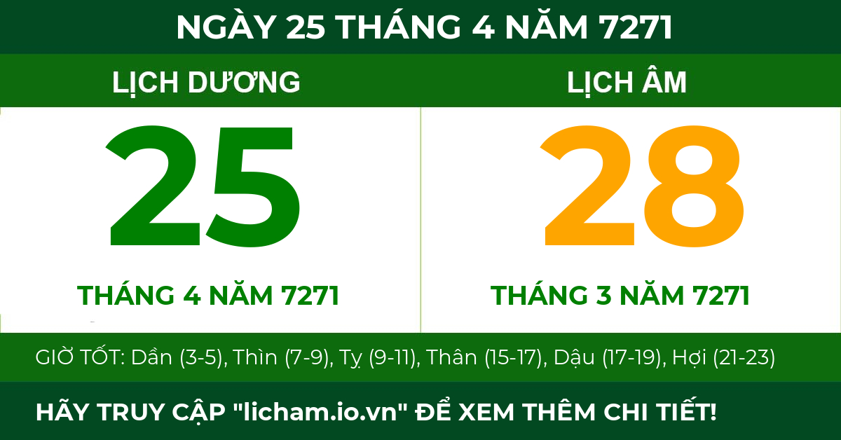 lịch âm ngày 25 tháng 4 năm 7271