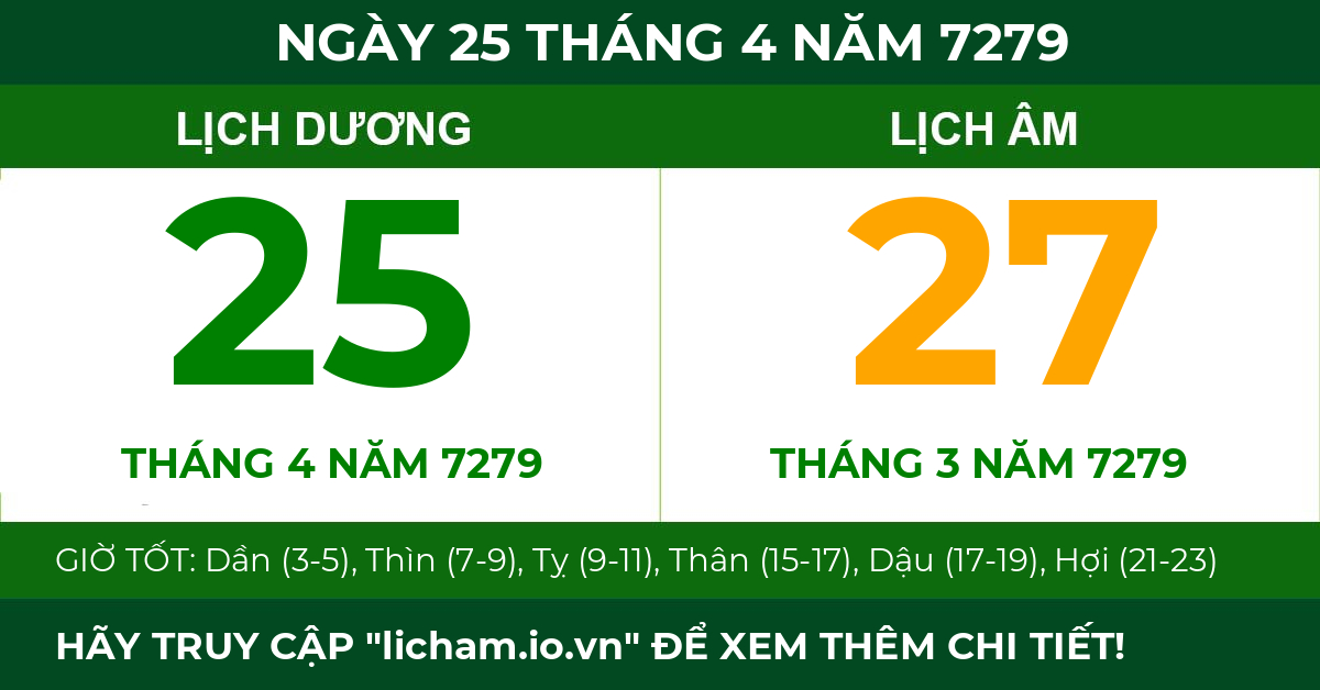 lịch âm ngày 25 tháng 4 năm 7279
