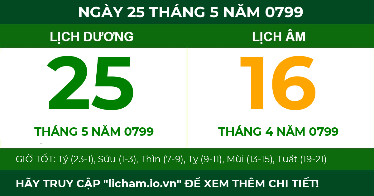 lịch âm ngày 25 tháng 5 năm 0799