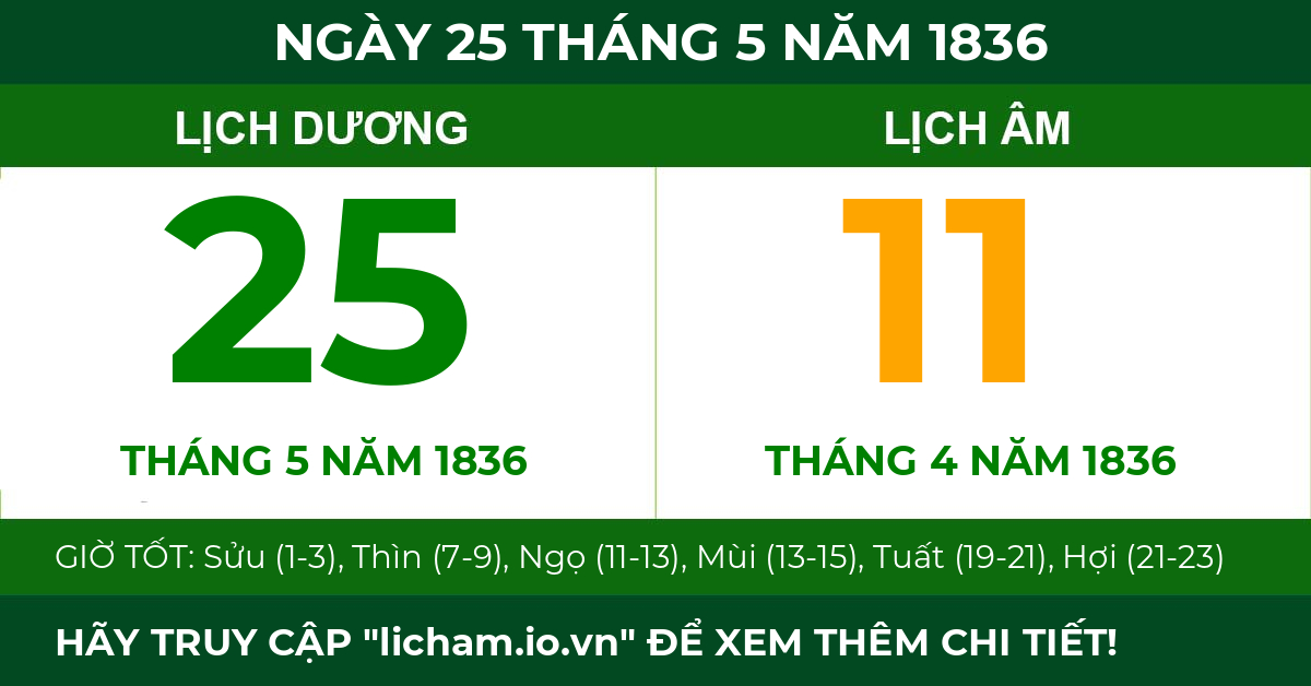 lịch âm ngày 25 tháng 5 năm 1836
