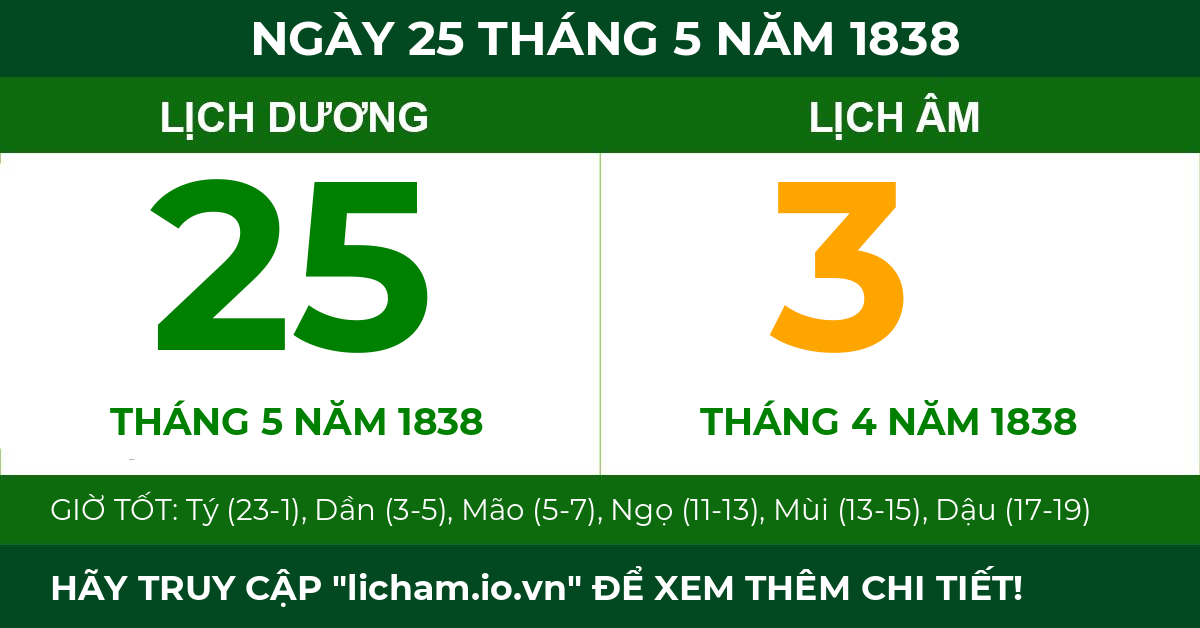 lịch âm ngày 25 tháng 5 năm 1838