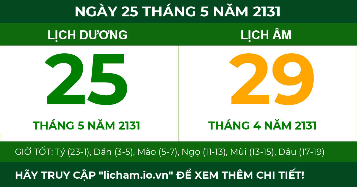 lịch âm ngày 25 tháng 5 năm 2131