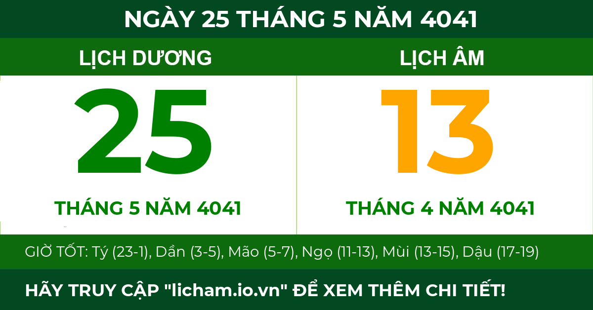 lịch âm ngày 25 tháng 5 năm 4041