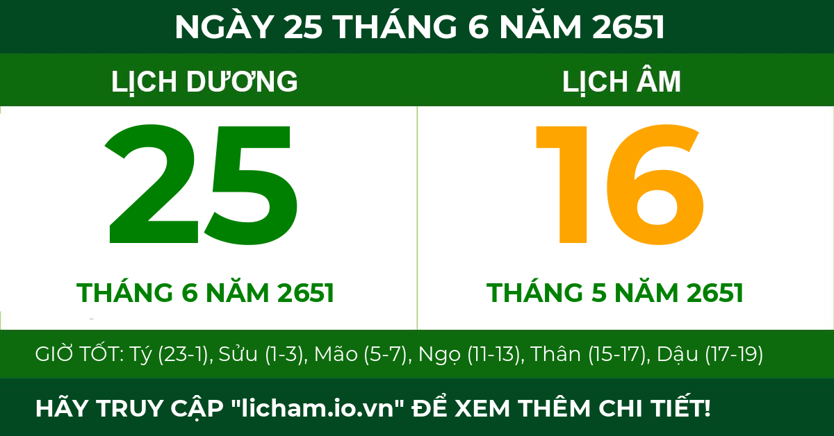 lịch âm ngày 25 tháng 6 năm 2651