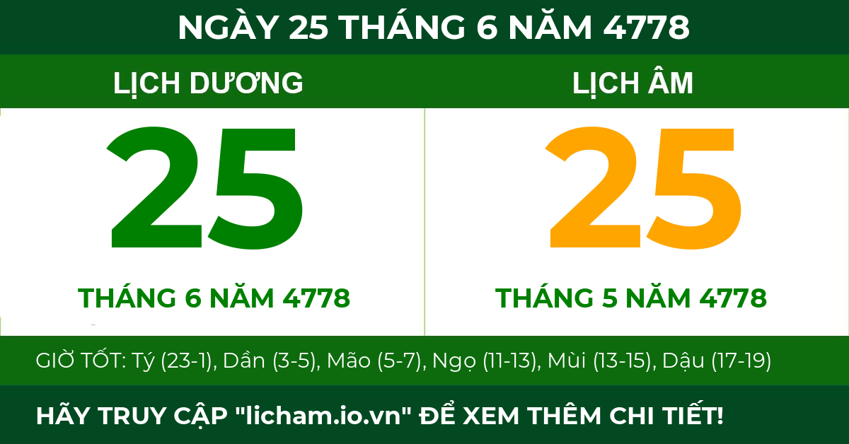 lịch âm ngày 25 tháng 6 năm 4778