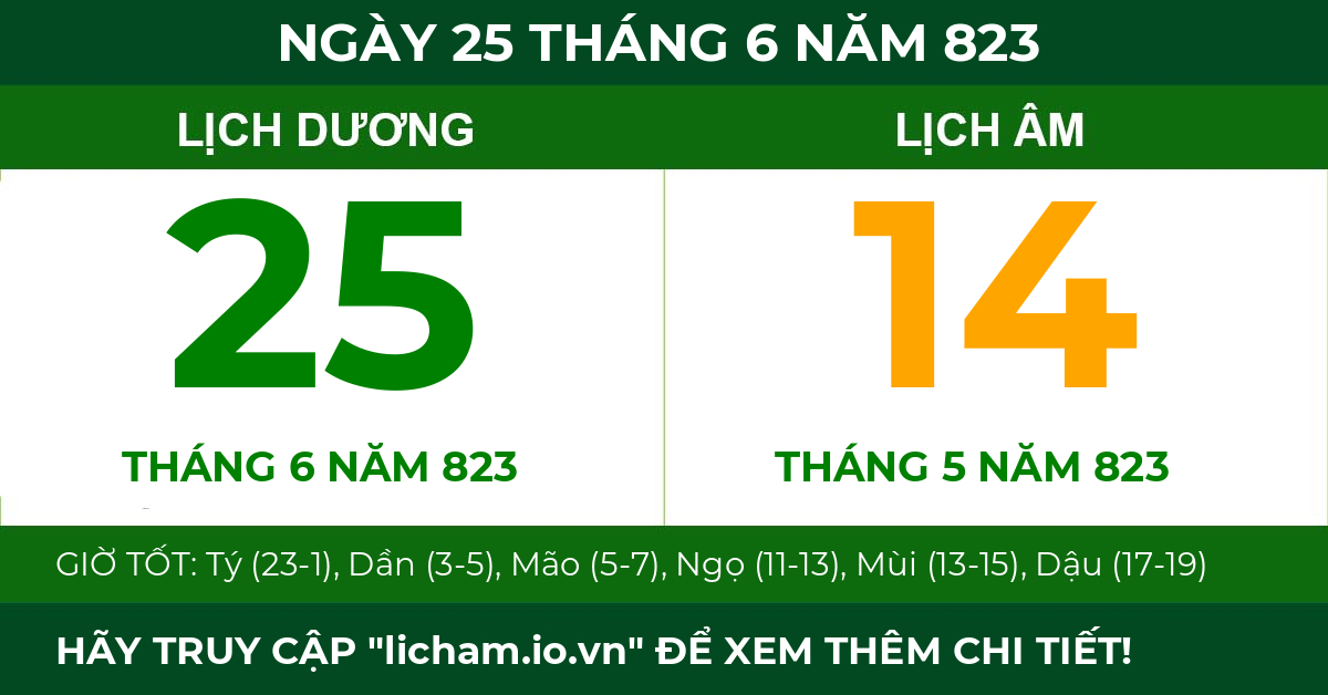 lịch âm ngày 25 tháng 6 năm 823