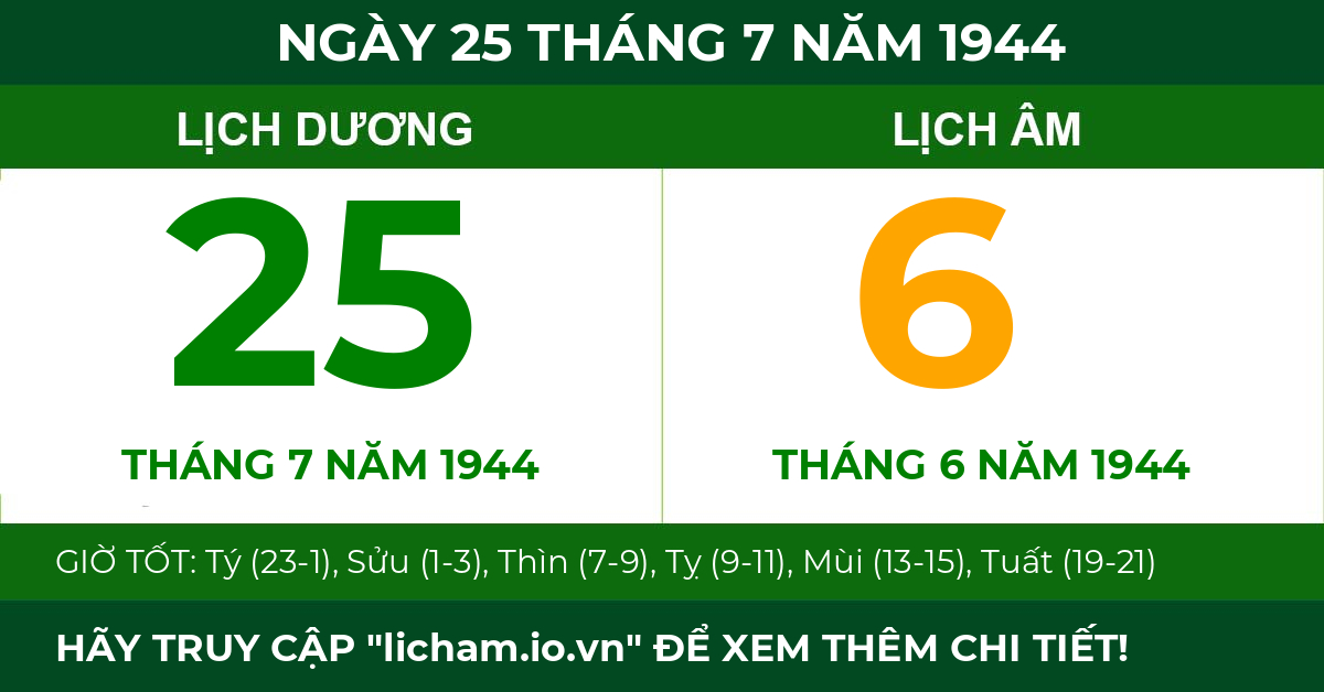 lịch âm ngày 25 tháng 7 năm 1944