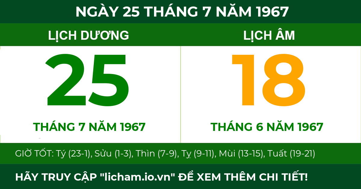 lịch âm ngày 25 tháng 7 năm 1967