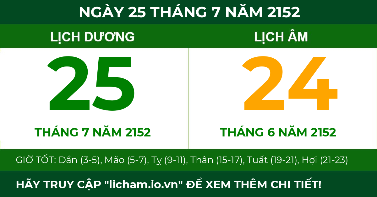lịch âm ngày 25 tháng 7 năm 2152