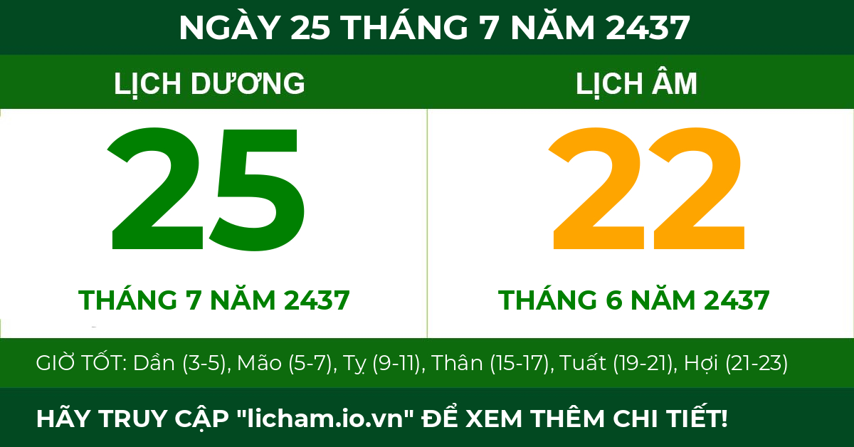 lịch âm ngày 25 tháng 7 năm 2437