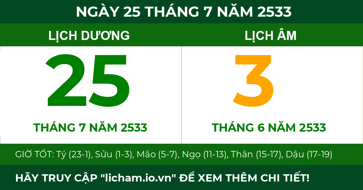 lịch âm ngày 25 tháng 7 năm 2533