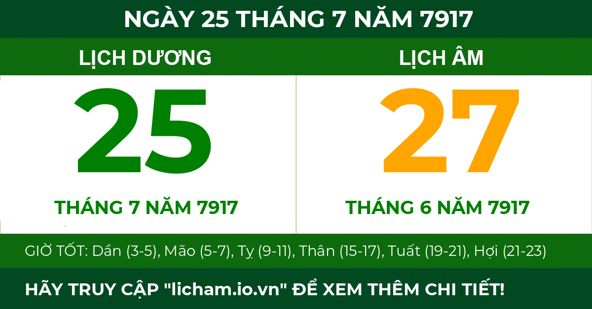 lịch âm ngày 25 tháng 7 năm 7917