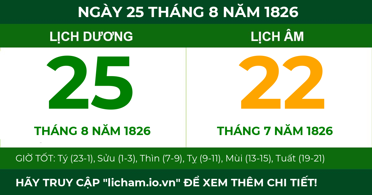 lịch âm ngày 25 tháng 8 năm 1826