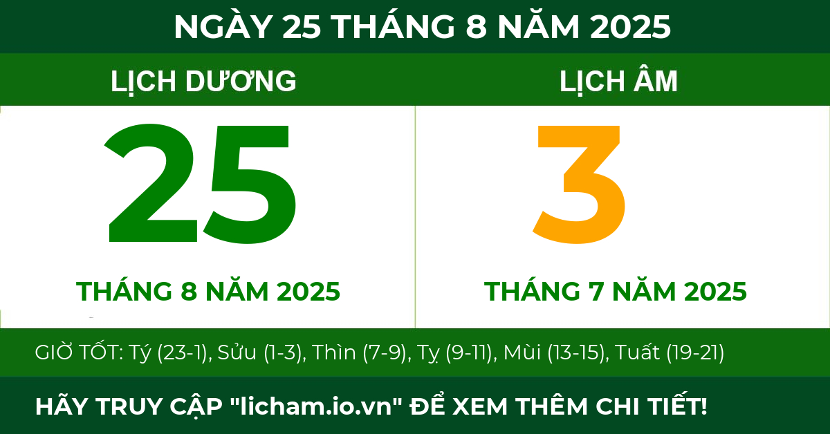 lịch âm ngày 25 tháng 8 năm 2025