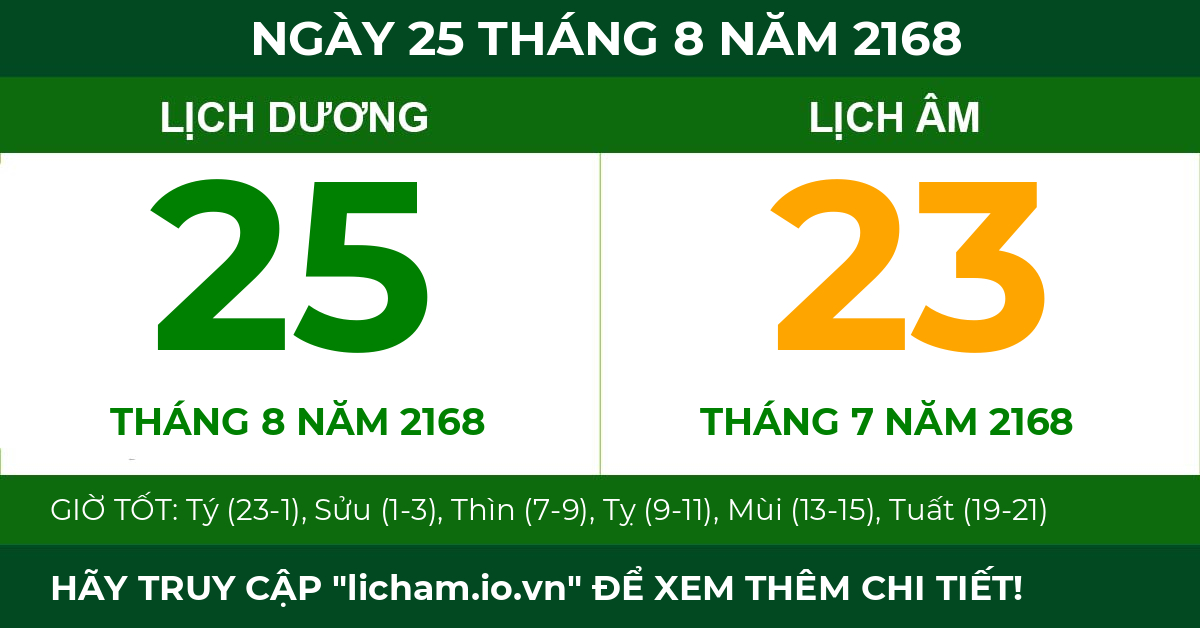 lịch âm ngày 25 tháng 8 năm 2168