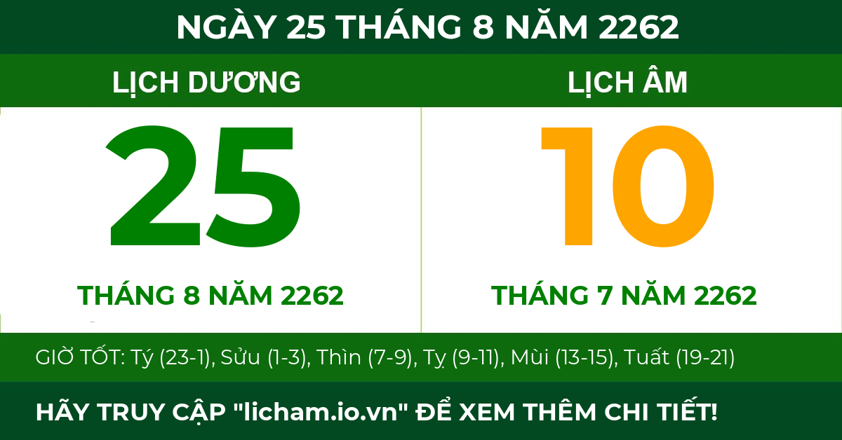 lịch âm ngày 25 tháng 8 năm 2262