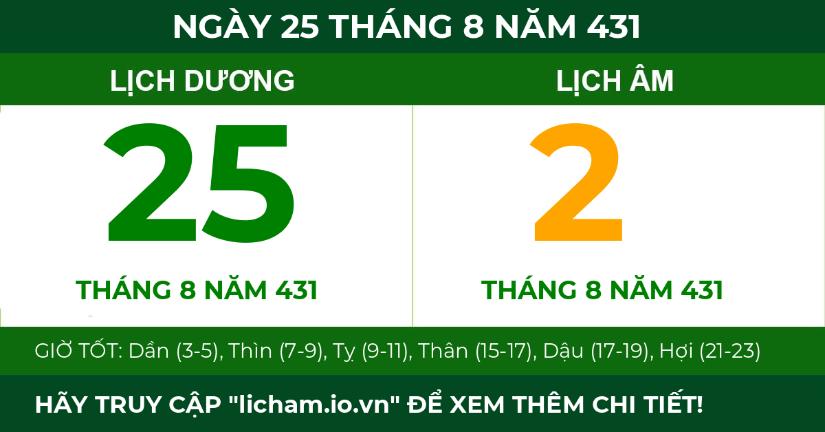 lịch âm ngày 25 tháng 8 năm 431