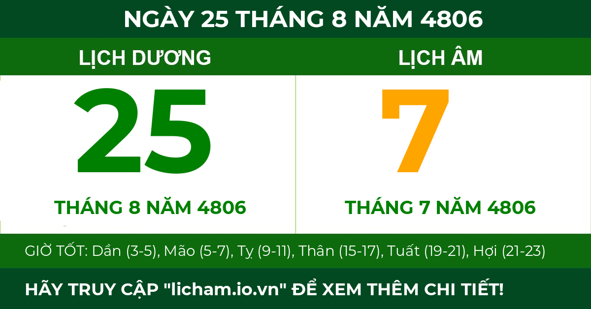 lịch âm ngày 25 tháng 8 năm 4806