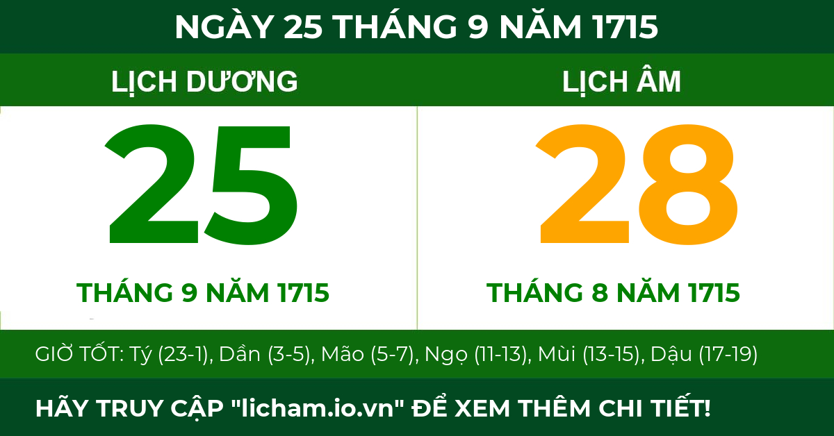 lịch âm ngày 25 tháng 9 năm 1715