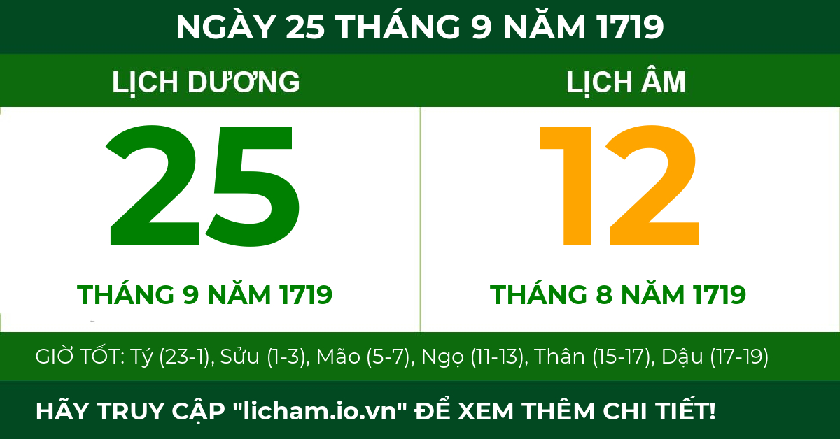 lịch âm ngày 25 tháng 9 năm 1719