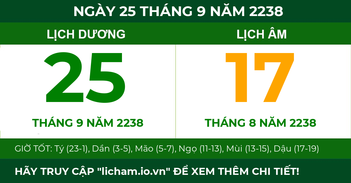 lịch âm ngày 25 tháng 9 năm 2238