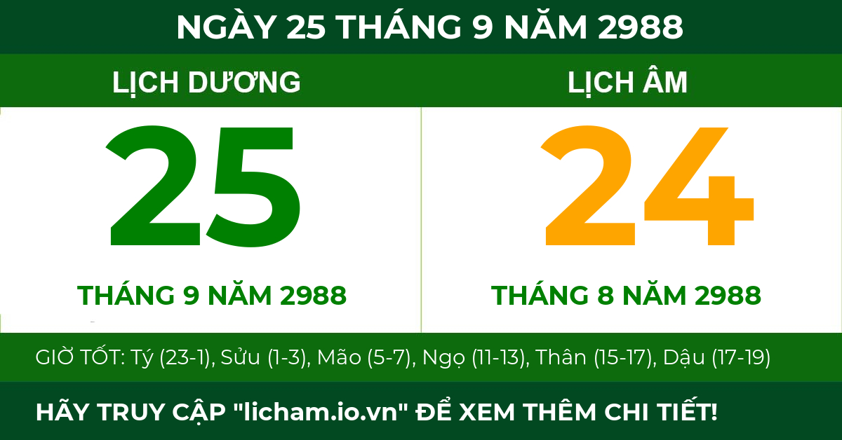 lịch âm ngày 25 tháng 9 năm 2988