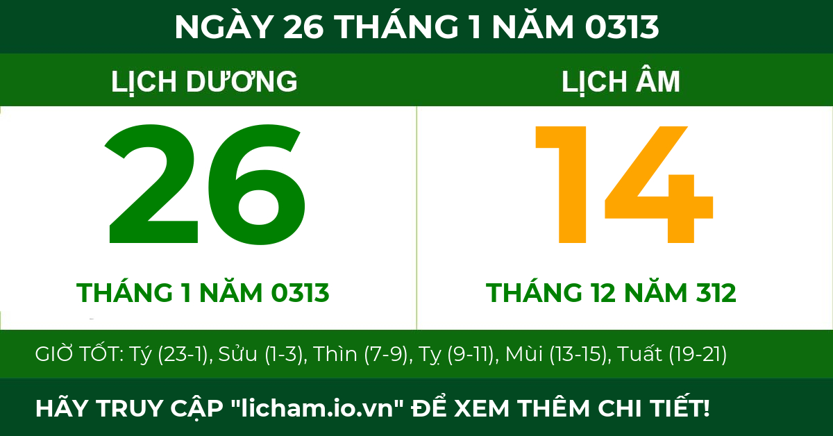lịch âm ngày 26 tháng 1 năm 0313