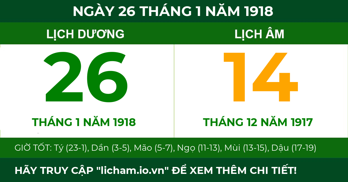 lịch âm ngày 26 tháng 1 năm 1918