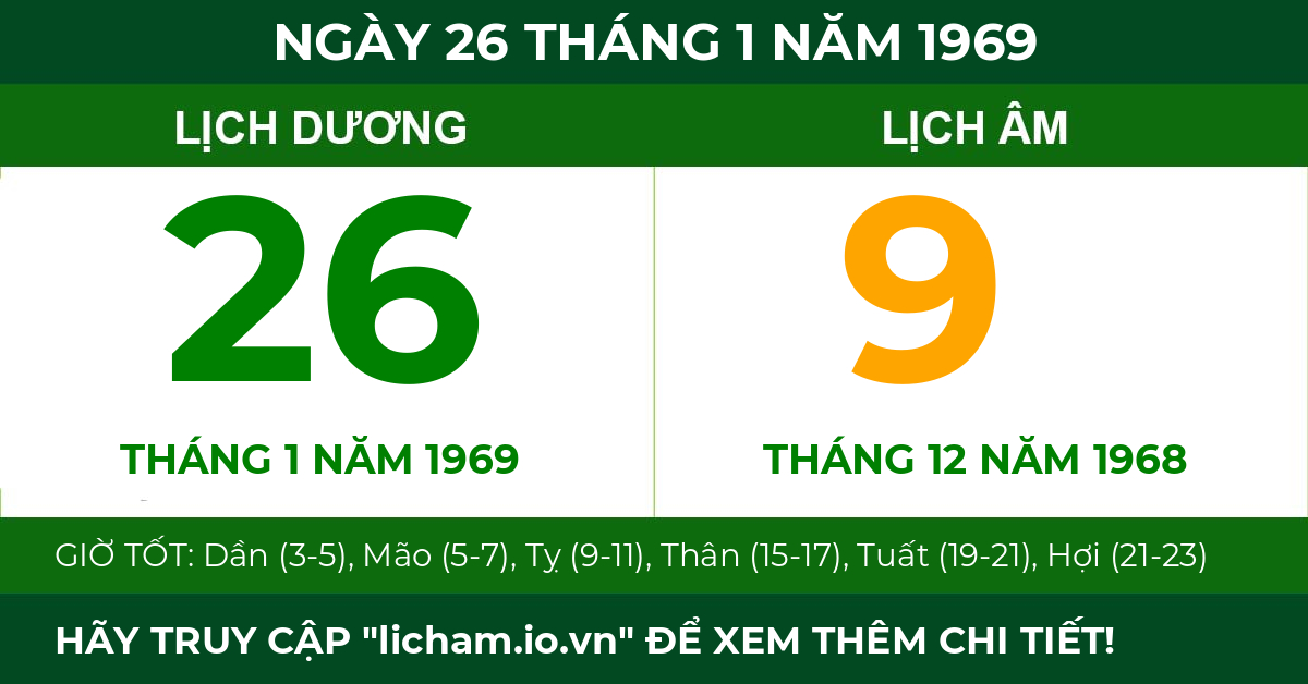 lịch âm ngày 26 tháng 1 năm 1969