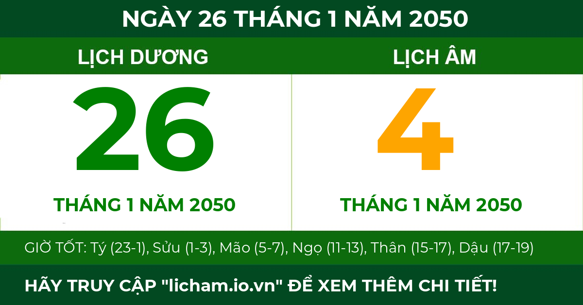lịch âm ngày 26 tháng 1 năm 2050