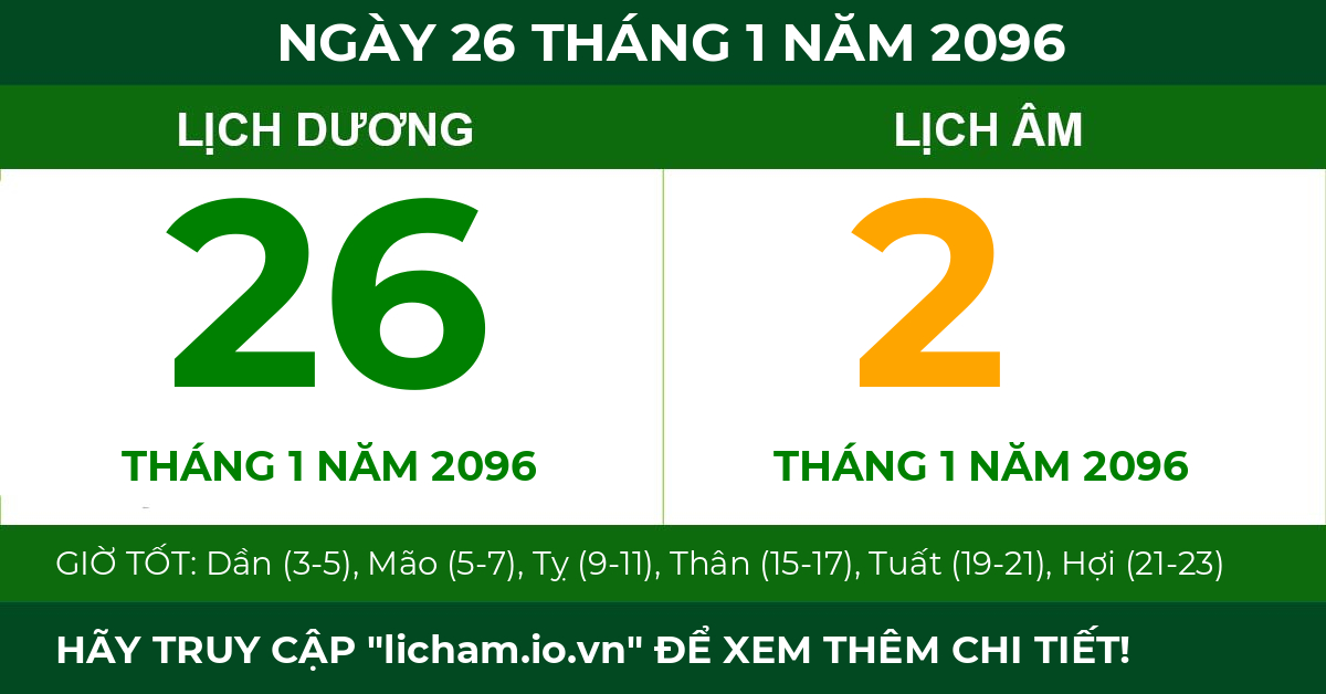 lịch âm ngày 26 tháng 1 năm 2096