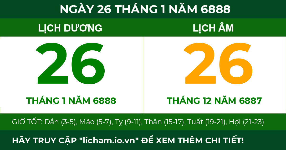 lịch âm ngày 26 tháng 1 năm 6888