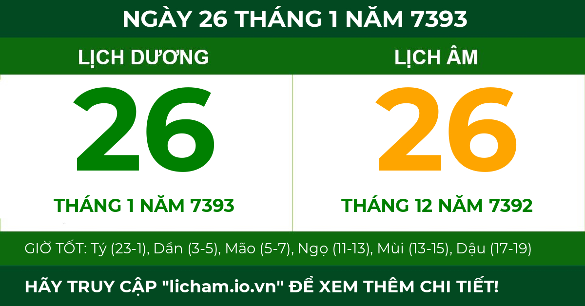 lịch âm ngày 26 tháng 1 năm 7393