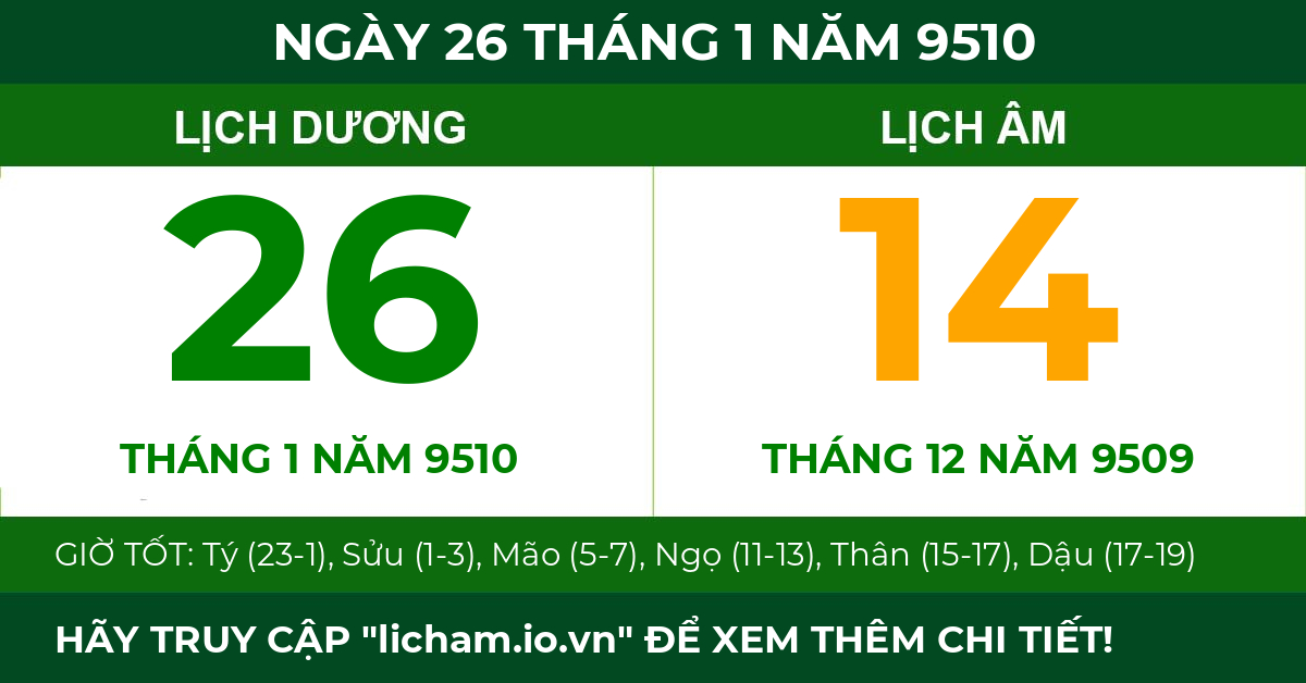 lịch âm ngày 26 tháng 1 năm 9510