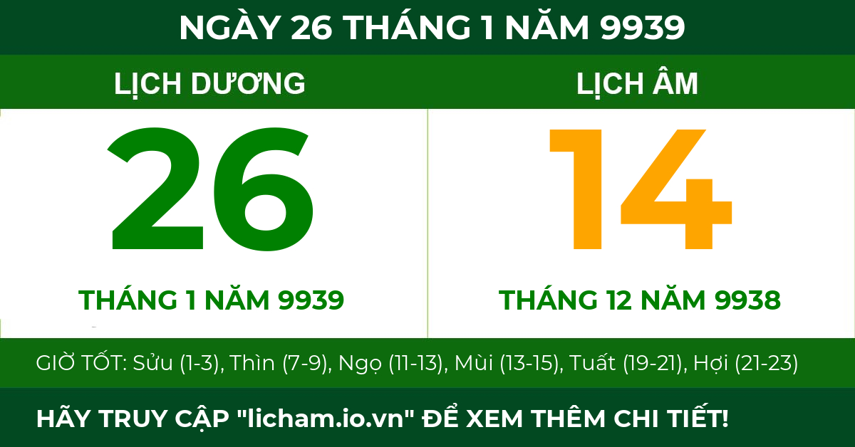 lịch âm ngày 26 tháng 1 năm 9939